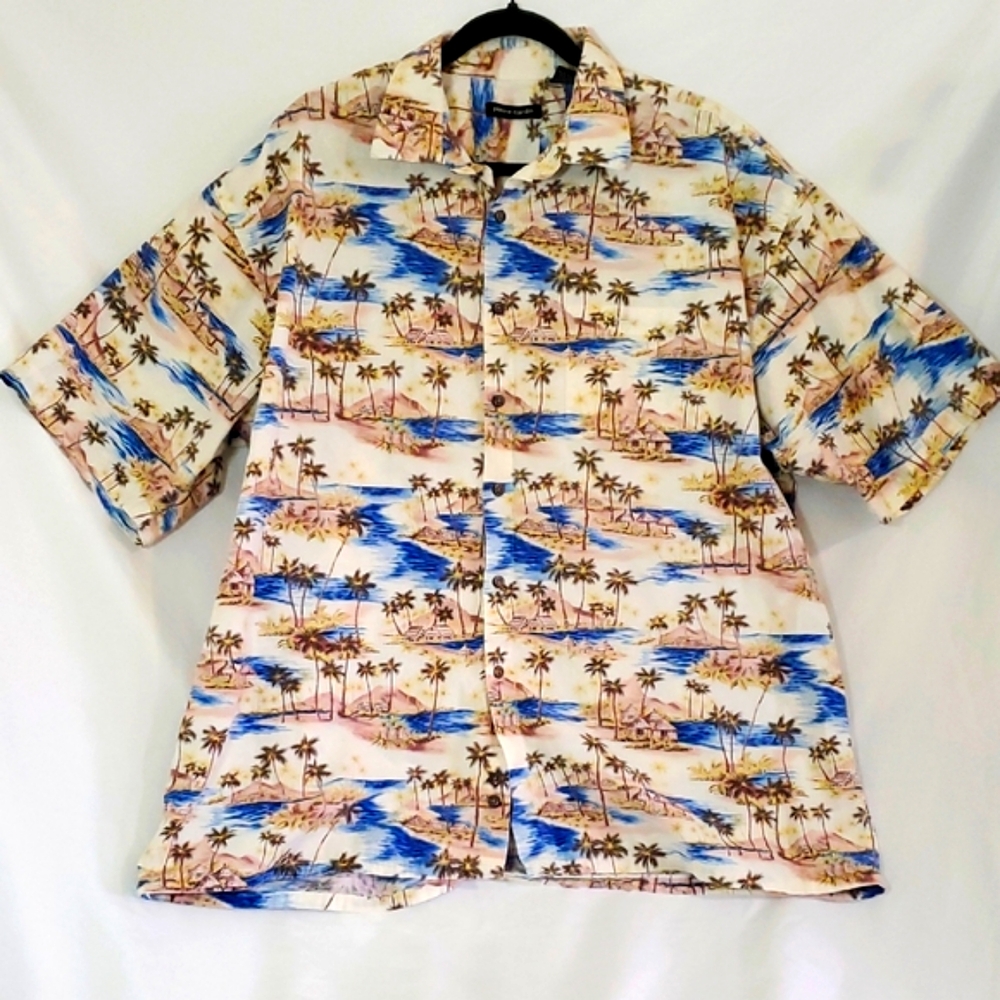 Hawaiian Pierre Cardin Shirt Tropical  Print Cotton Button Down Mens XXL